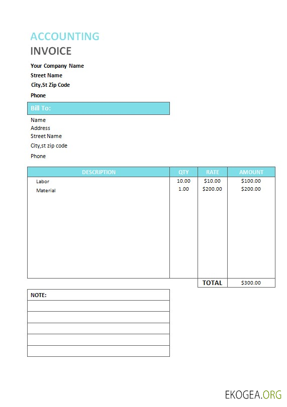 Modèle de facture de service comptable